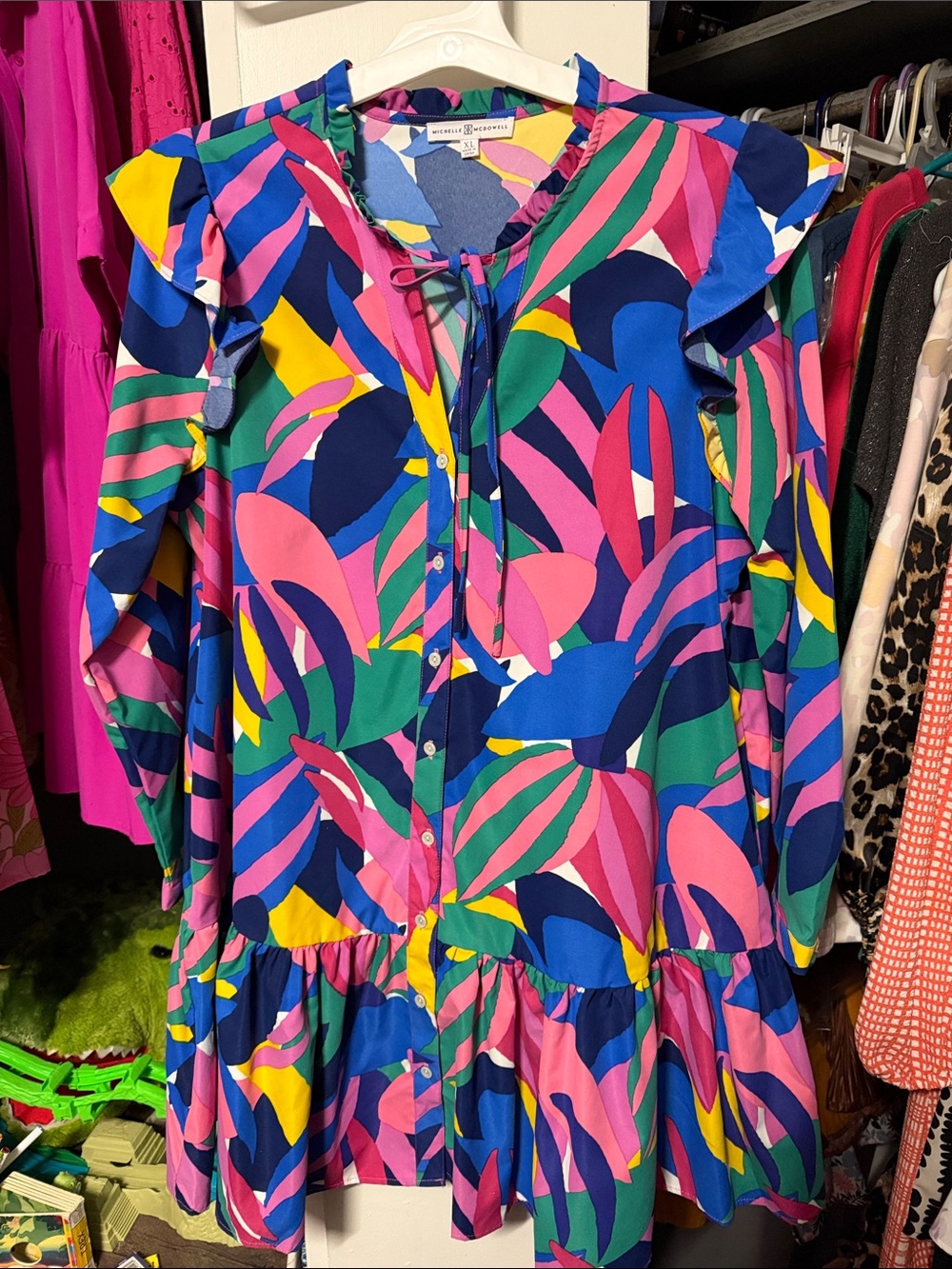 Colorful Tropical Print Ruffle-Hem Kids Dress by Mille & Moi